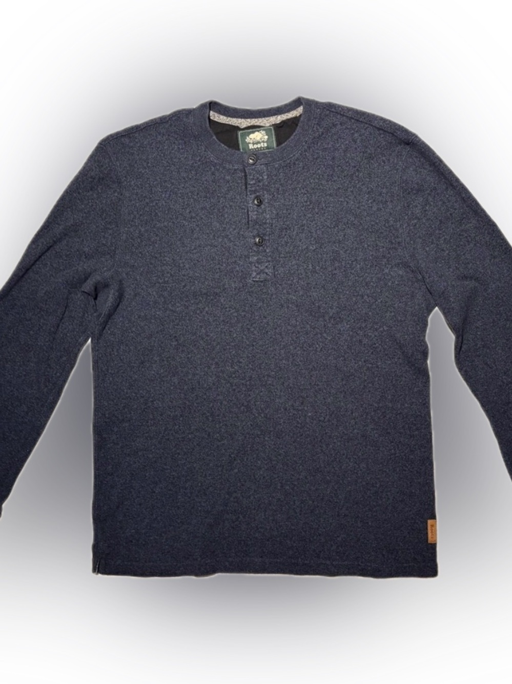 Roots Canada Men's Navy Blue Marled Long Sleeve Henley Shirt Size Large